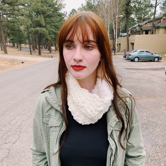 Multi Textured Soft and Warm White Cowl! Winter Infinity Scarf - Picture 2 of 3